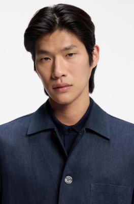 Relaxed-fit overshirt in Italian-made linen twill, Dark Blue