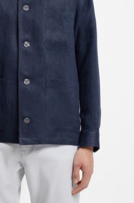 Relaxed-fit overshirt in Italian-made linen twill, Dark Blue