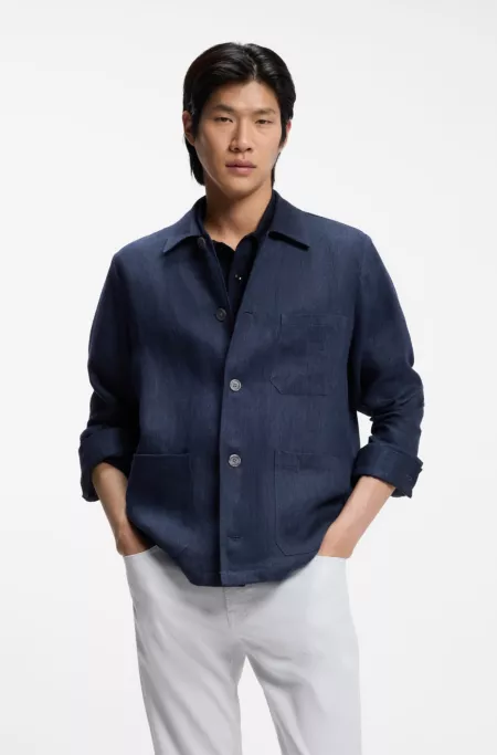 Sobrecamisa relaxed fit en sarga de lino fabricada en Italia