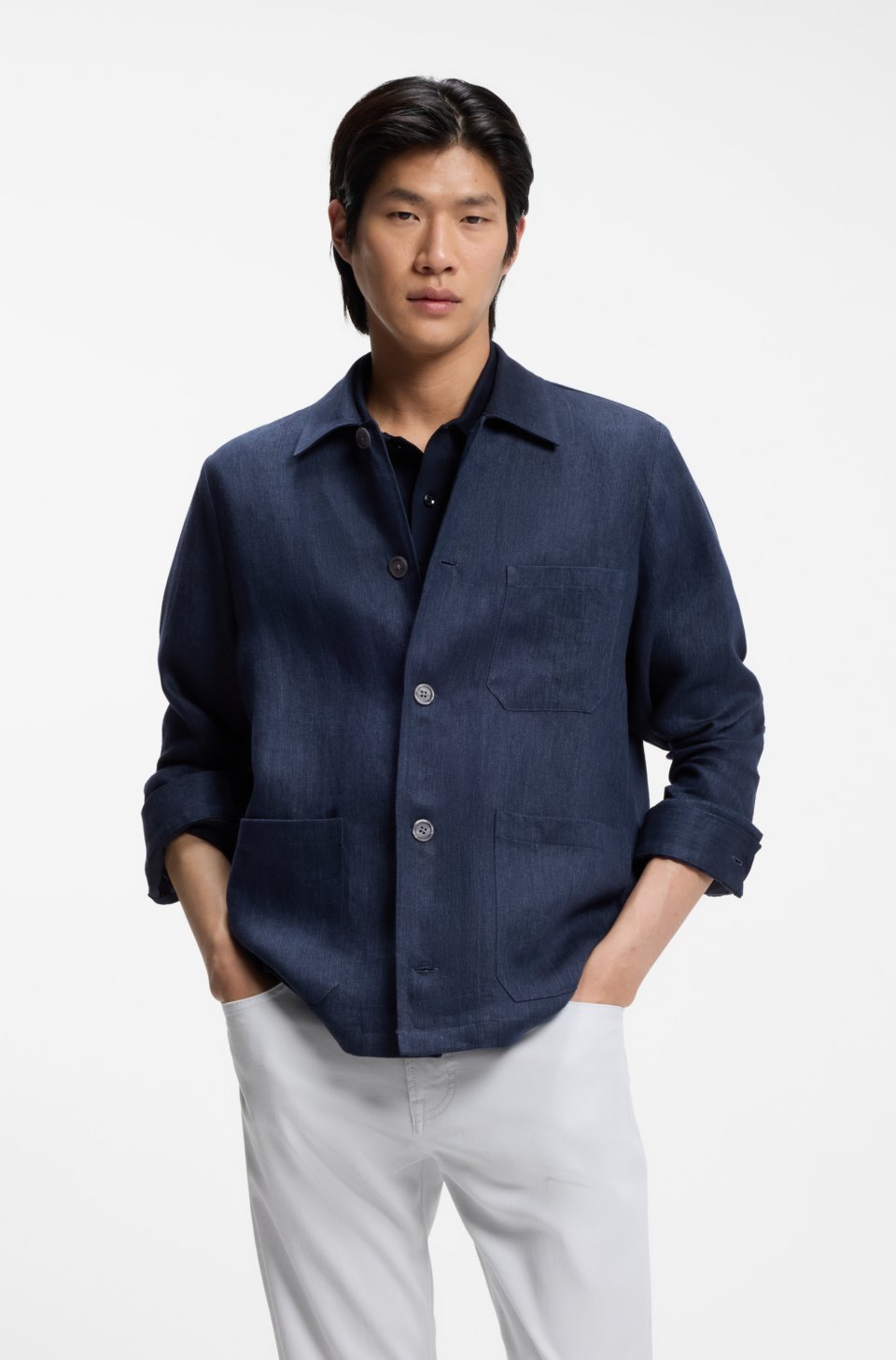 Relaxed-fit overshirt in Italian-made linen twill