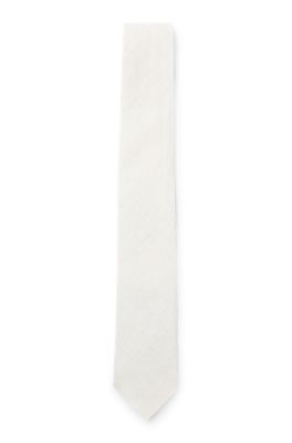 Jacquard-structured tie in linen and silk, White
