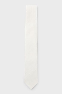 Jacquard-structured tie in linen and silk, White