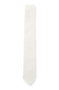 Jacquard-structured tie in linen and silk, White