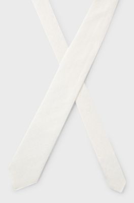 Cravate en jacquard structur&eacute; en lin et soie, Blanc