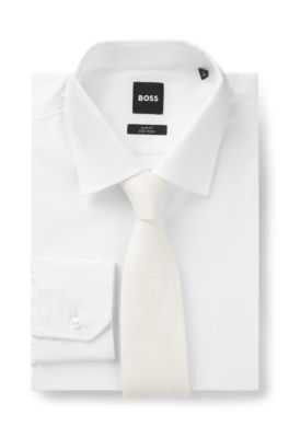 Jacquard-structured tie in linen and silk, White