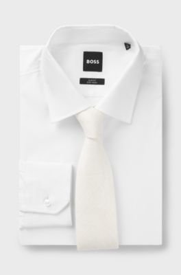 Jacquard-structured tie in linen and silk, White