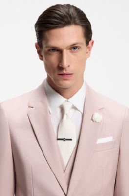 Jacquard-structured tie in linen and silk, White