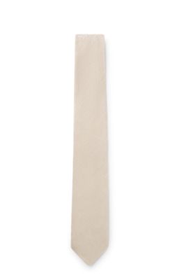 Jacquard-structured tie in linen and silk, Light Beige
