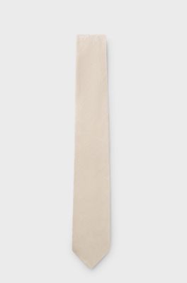 Jacquard-structured tie in linen and silk, Light Beige