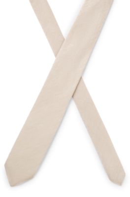 Jacquard-structured tie in linen and silk, Light Beige