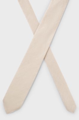 Jacquard-structured tie in linen and silk, Light Beige
