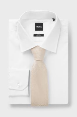 Jacquard-structured tie in linen and silk, Light Beige