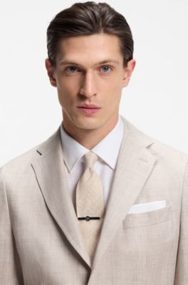 Jacquard-structured tie in linen and silk, Light Beige