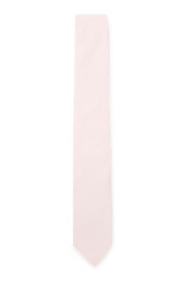 Jacquard-structured tie in linen and silk, light pink