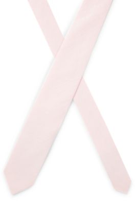 Jacquard-structured tie in linen and silk, light pink