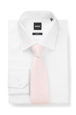 Jacquard-structured tie in linen and silk, light pink