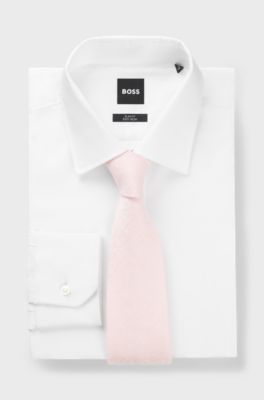 Jacquard-structured tie in linen and silk, light pink