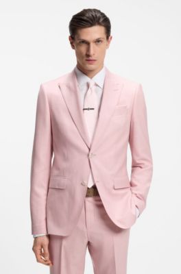 Jacquard-structured tie in linen and silk, light pink