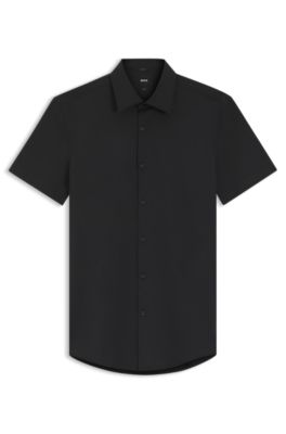 Slim-fit shirt in performance-stretch jersey, Black