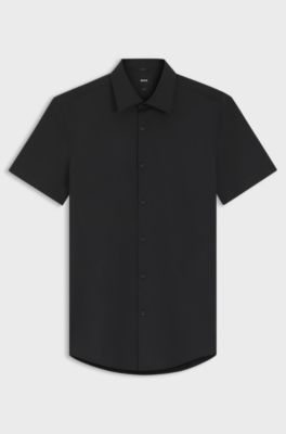 Camisa slim fit en punto t&eacute;cnico el&aacute;stico, Negro