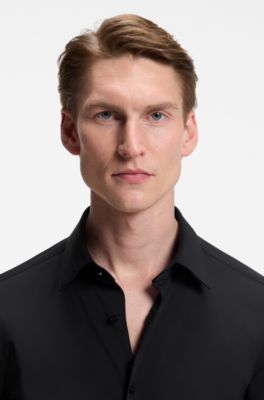 Camisa slim fit en punto t&eacute;cnico el&aacute;stico, Negro