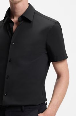 Camisa slim fit en punto t&eacute;cnico el&aacute;stico, Negro