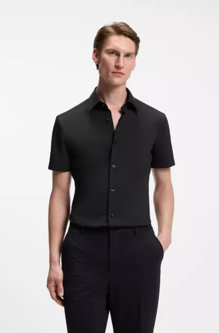 Slim-fit shirt in performance-stretch jersey