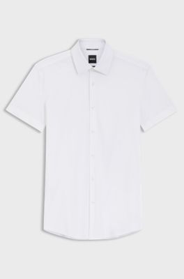 Camisa slim fit en punto t&eacute;cnico el&aacute;stico, Blanco
