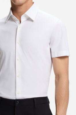 Camisa slim fit en punto t&eacute;cnico el&aacute;stico, Blanco