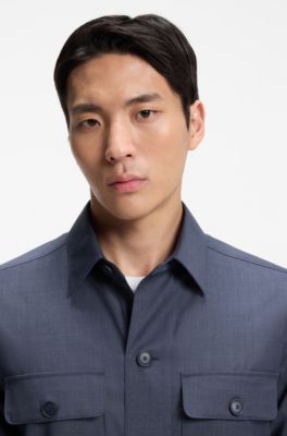 Relaxed-fit overshirt in washable AirWool, Dark Blue