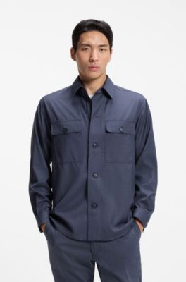 Relaxed-fit overshirt in washable AirWool, Dark Blue