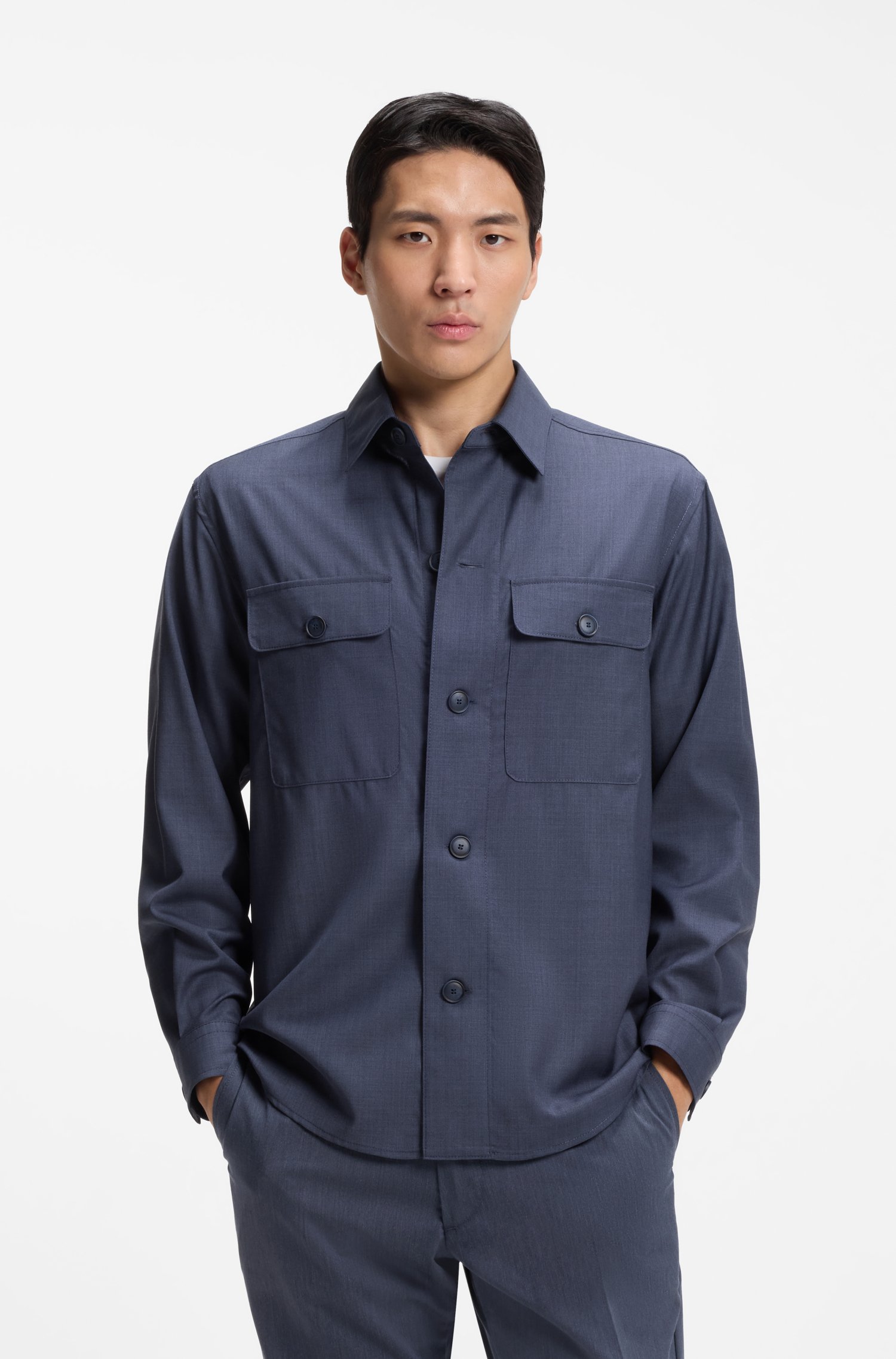 Boss Relaxed-fit overshirt in washable AirWool jackor herr