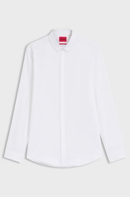 Camicia slim fit in cotone elasticizzato, Bianco