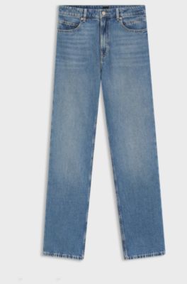 High-waisted straight-fit jeans in mid-blue denim, Blue