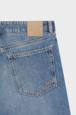 High-waisted straight-fit jeans in mid-blue denim, Blue