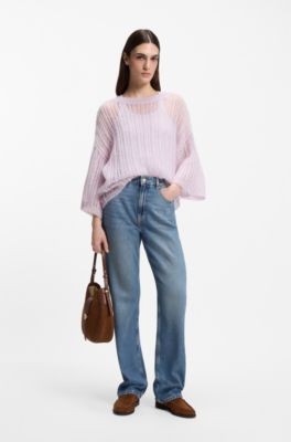 High-waisted straight-fit jeans in mid-blue denim, Blue
