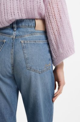 High-waisted straight-fit jeans in mid-blue denim, Blue
