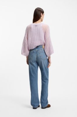 Jeans straight fit a vita alta in denim blu medio, Blu