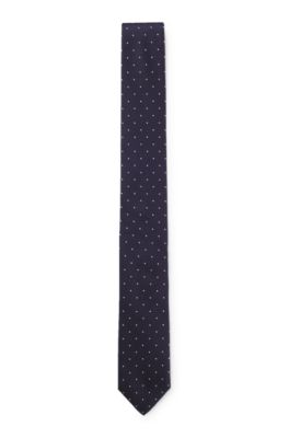 Italian-made tie in silk with jacquard-woven dots, Blue Patterned