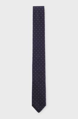 Italian-made tie in silk with jacquard-woven dots, Blue Patterned