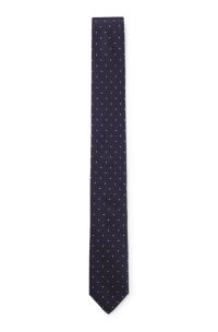 Italian-made tie in silk with jacquard-woven dots, Blue Patterned