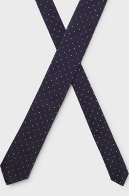 Italian-made tie in silk with jacquard-woven dots, Blue Patterned