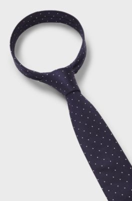 Italian-made tie in silk with jacquard-woven dots, Blue Patterned