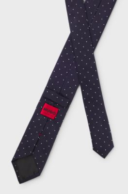 Italian-made tie in silk with jacquard-woven dots, Blue Patterned