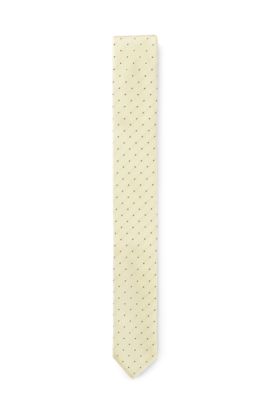 Italian-made tie in silk with jacquard-woven dots, Yellow Patterned