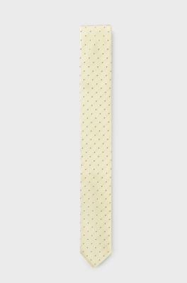 Italian-made tie in silk with jacquard-woven dots, Yellow Patterned