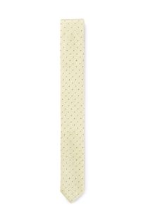Italian-made tie in silk with jacquard-woven dots, Yellow Patterned