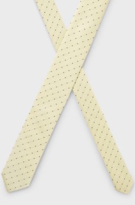 Italian-made tie in silk with jacquard-woven dots, Yellow Patterned