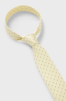 Italian-made tie in silk with jacquard-woven dots, Yellow Patterned
