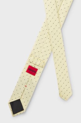 Italian-made tie in silk with jacquard-woven dots, Yellow Patterned